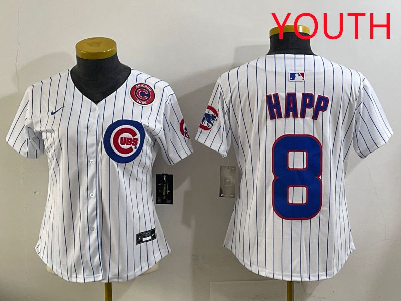 Youth 2025 Chicago Cubs 8 Happ White Stripe Game Nike MLB Jersey style 6